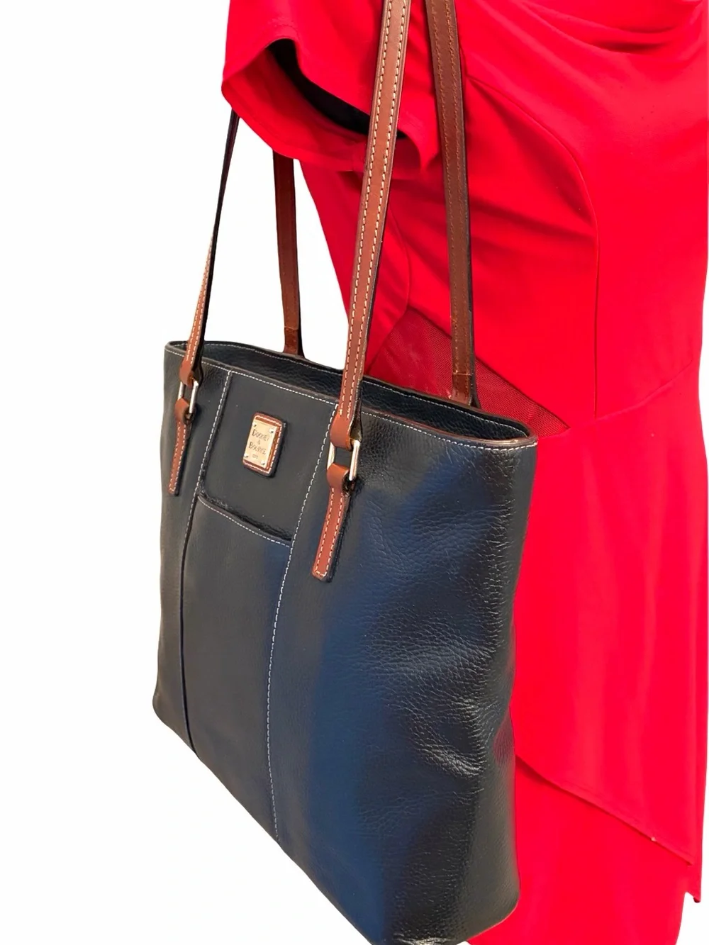 Dooney & Bourke Lexington 14" Shopper Dark Navy Tan Pebbled Leather Shoulder Bag - Picture 14 of 14